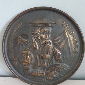 vintage G. Mercator plaque 1512 - 1594 - brass - 50s