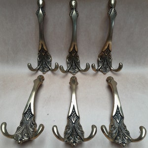 6 Art Nouveau Jugendstil coat rack hooks - brass - 1930s