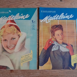 conjunto de 2 revistas de moda holandesas vintage Madeleine 1947 años 40 y 50 imagen 1