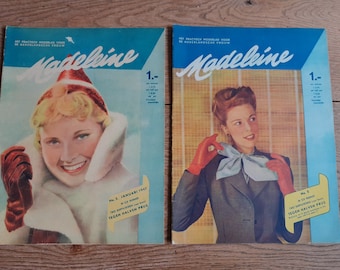 conjunto de 2 revistas de moda holandesas vintage Madeleine 1947 - años 40 y 50