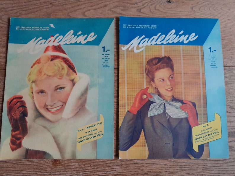 conjunto de 2 revistas de moda holandesas vintage Madeleine 1947 años 40 y 50 imagen 1