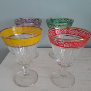 set of 4 vintage Italian wine glasses with colored decoration