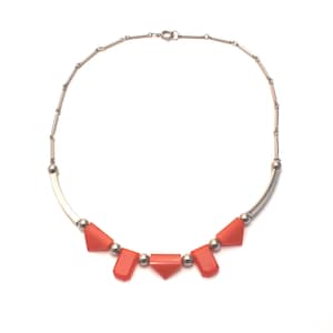 Jakob Bengel // Art Deco //  Galalith and Chrome Necklace // Orange // Germany // 1930s // Machine Age