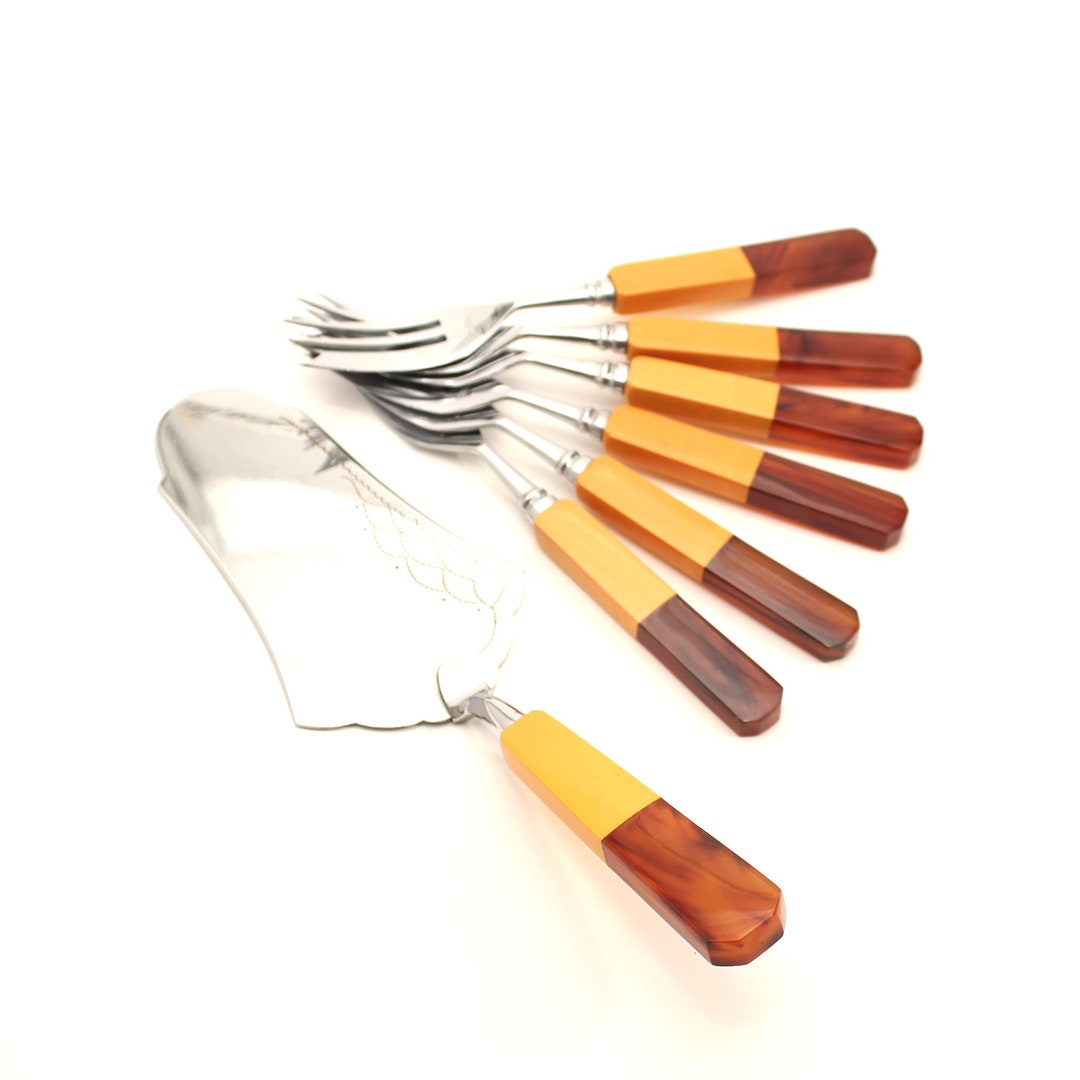 6 Bakelite Cake Forks and Cake Lifter 1940s Germany Etsy