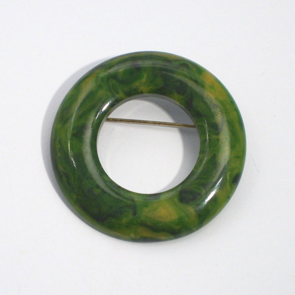 Green Bakelite Circle Pin, 1930s, USA