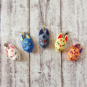 Kitsune Fox Mask Necklace - Polymer Clay Jewelry