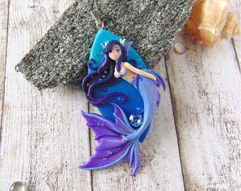 Purple Polymer Clay Mermaid Necklace - Handmade Mermaid Jewelry - Fantasy Jewelry