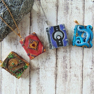 Witch&#39;s Spell Book Necklace - Polymer Clay Fantasy Jewelry with Swarovski Elements