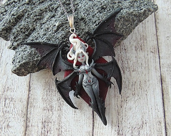 Demon Lady Necklace - Polymer Clay Fantasy Jewelry - Handmade Jewelry