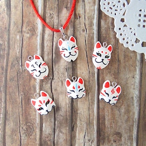 Kitsune Fox Mask Pendant - Polymer Clay Jewelry - Japanese Festival Mask - Fox Jewelry - Fox Necklace - Unique handmade Jewelry