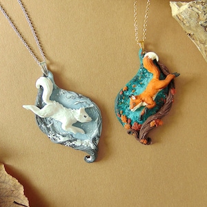 Polymer Clay Fox Necklace - Animal Jewelry - Woodland Jewelry