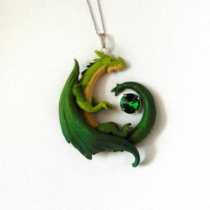 Green Dragon Necklace - Polymer Clay Jewelry - Fantasy Jewelry