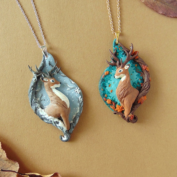 Polymer Clay Deer Necklace - Animal Jewelry - Woodland Jewelry
