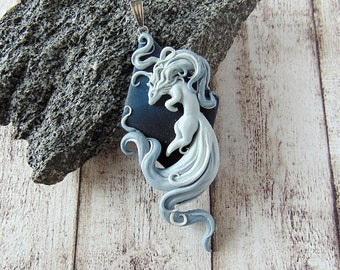 Air Fox Necklace - Polymer Clay Fantasy Jewelry - Air Element - Handmade Jewelry