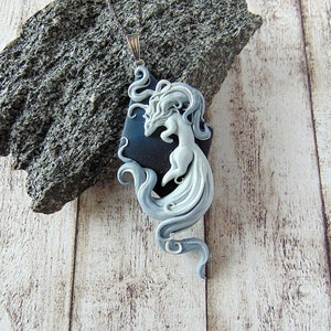Air Fox Necklace - Polymer Clay Fantasy Jewelry - Air Element - Handmade Jewelry