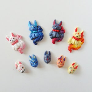 Brincos de raposa de nove caudas de máscara Kitsune - brincos de argila de polímero