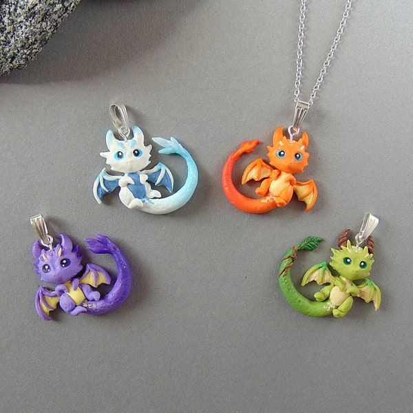 Cute Baby Dragon Necklace - Customizable Polymer Clay Jewelry