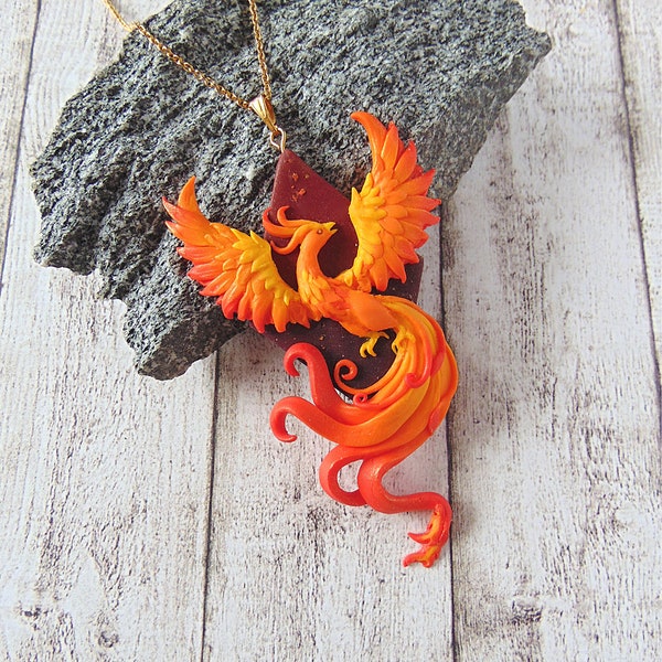 Phoenix Feuervogel Halskette - Fimo Fantasy Schmuck - Einzigartiger Schmuck