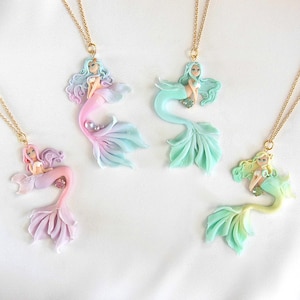 Pastel Polymer Clay Mermaid Necklace - Mermaid Jewelry - Kawaii Sweet Lolita Jewelry - Fantasy Jewelry