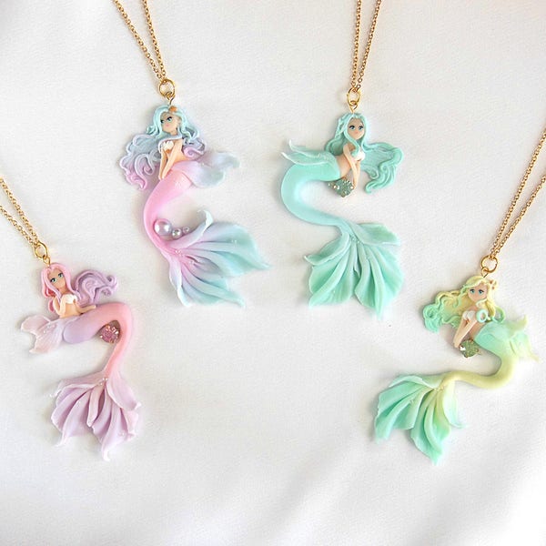 Pastel Polymer Clay Mermaid Necklace - Mermaid Jewelry - Kawaii Sweet Lolita Jewelry - Fantasy Jewelry