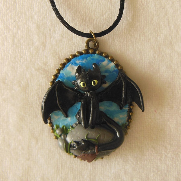 How to Train your Dragon Toothless Necklace - Polymer Clay Jewelry