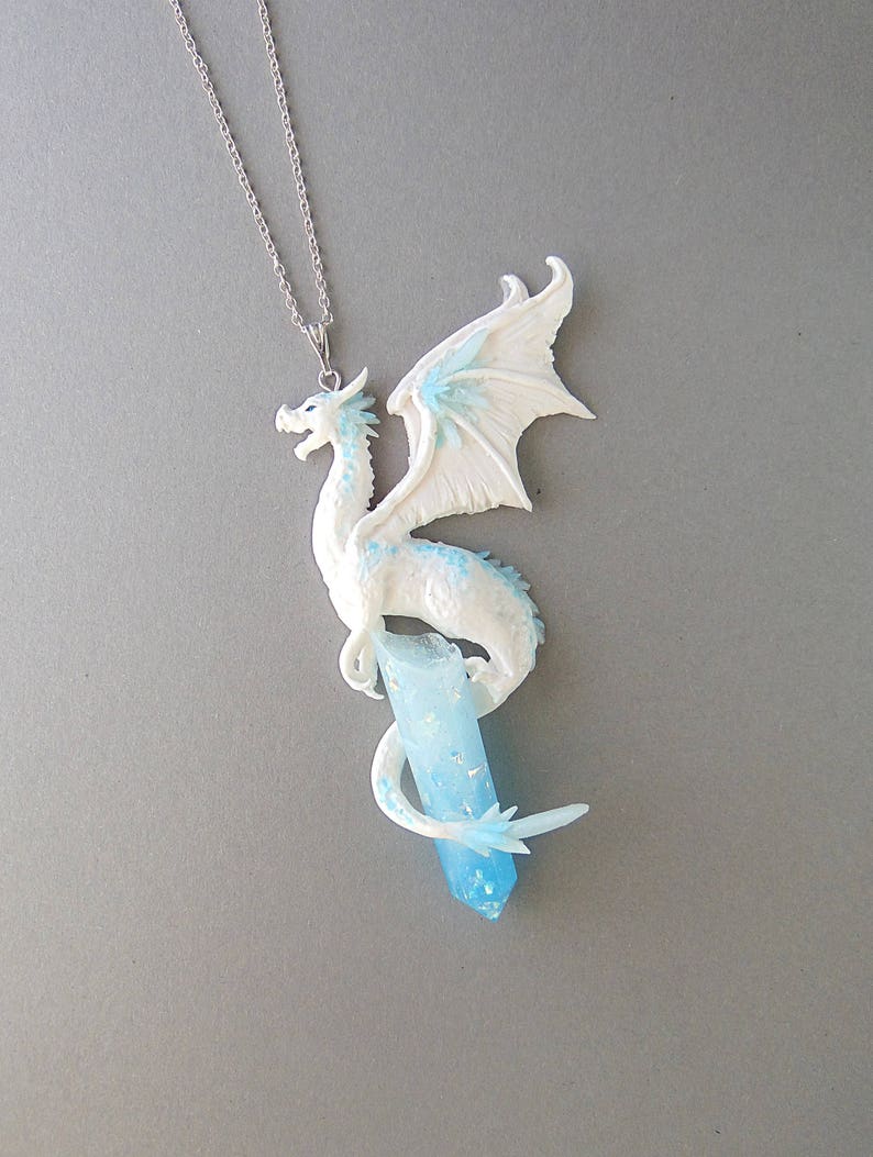Ice Dragon Necklace Polymer Clay Jewelry Dragon Jewelry Etsy Australia