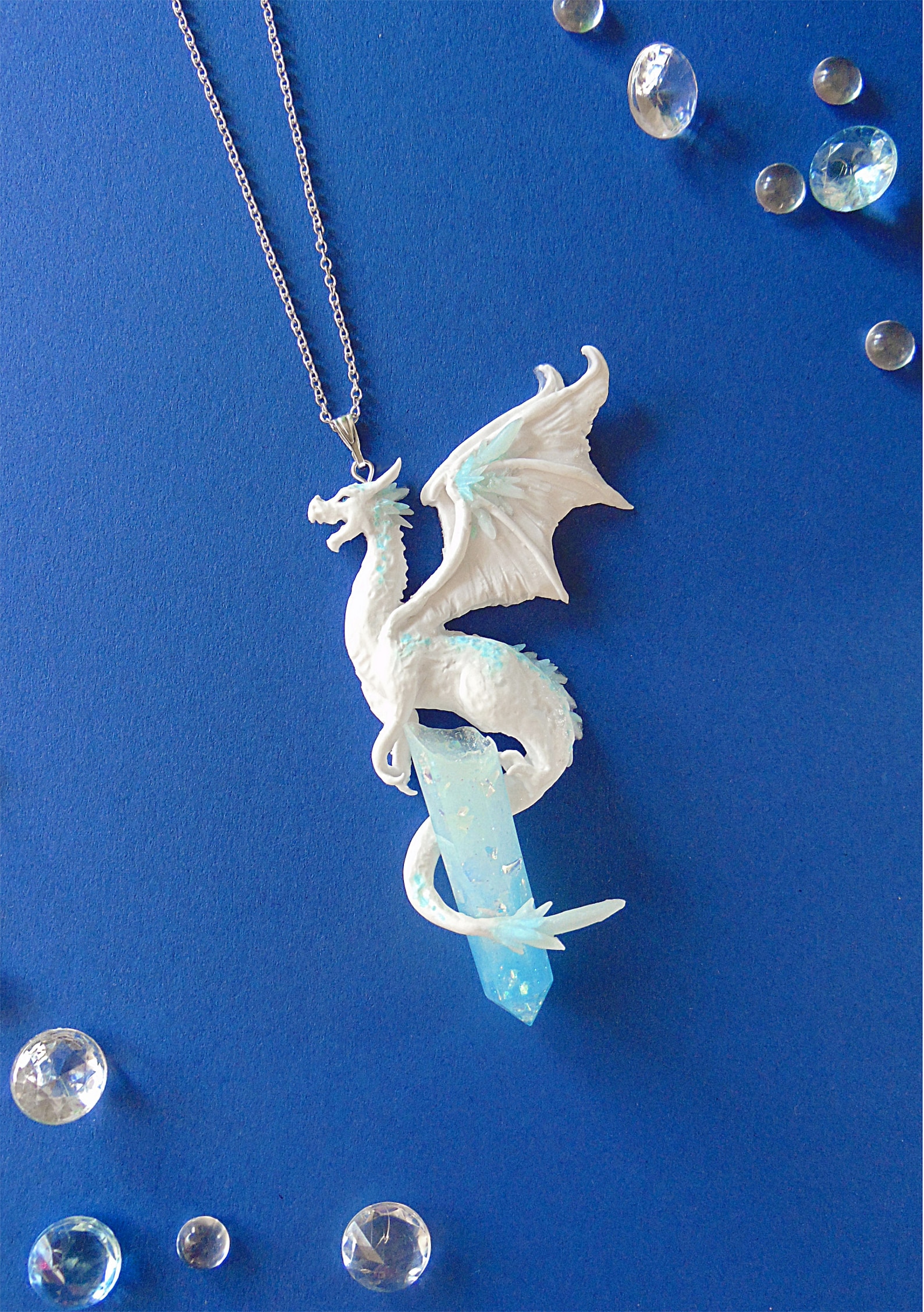 Ice Dragon Necklace Polymer Clay Jewelry Dragon Jewelry Etsy Australia