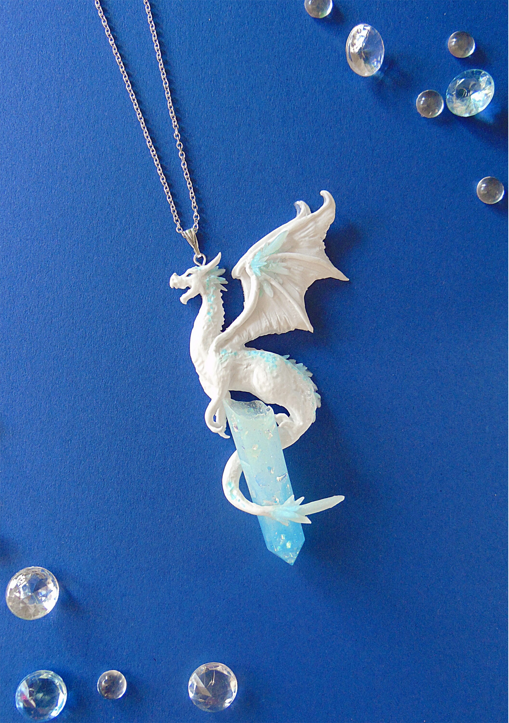 Ice Dragon Necklace Polymer Clay Jewelry Dragon Jewelry Winter