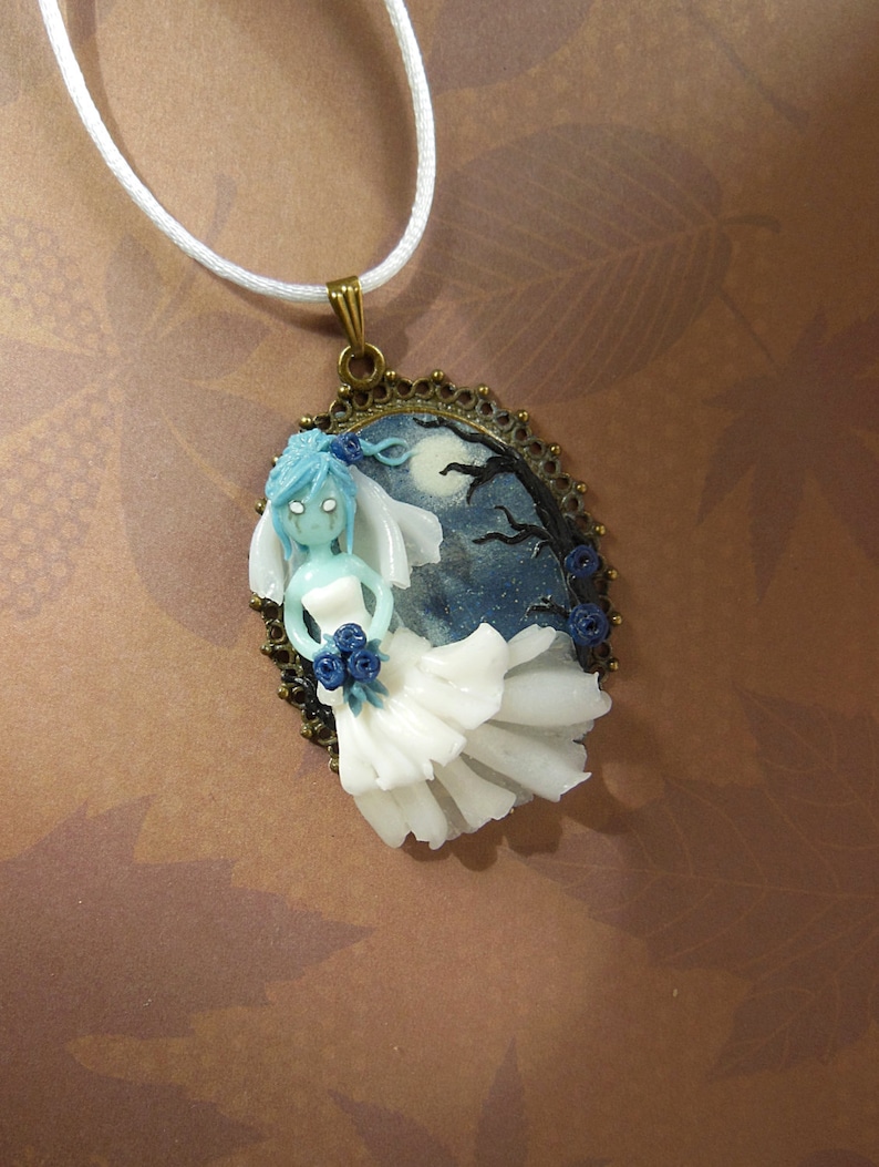 Ghost Bride Cameo Polymer Clay Necklace Jewelry for Halloween Glow in the Dark Pendant Customizable Jewelry image 1