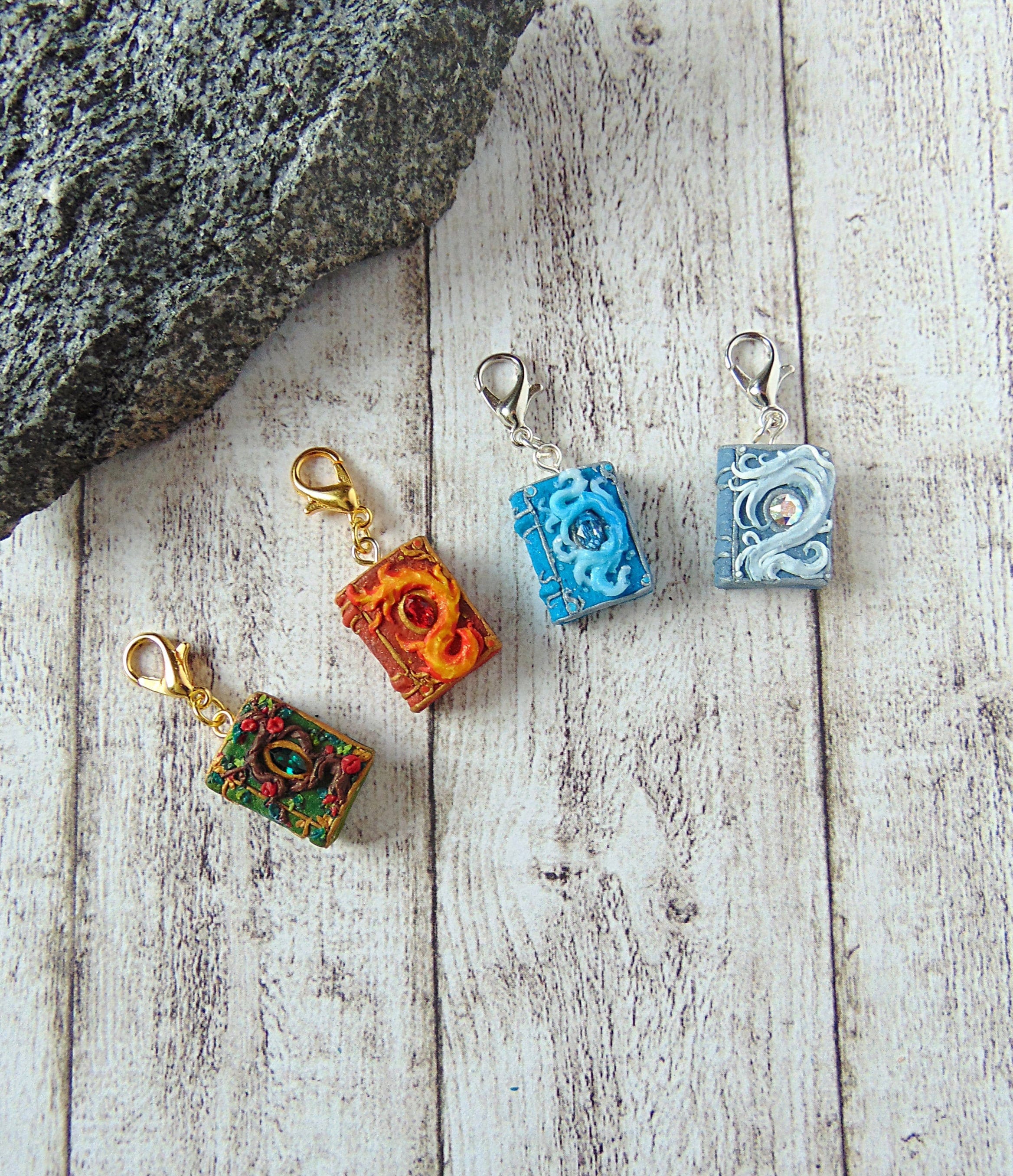 Elemental Magic Book Charm for Bracelet - Polymer Clay Fantasy