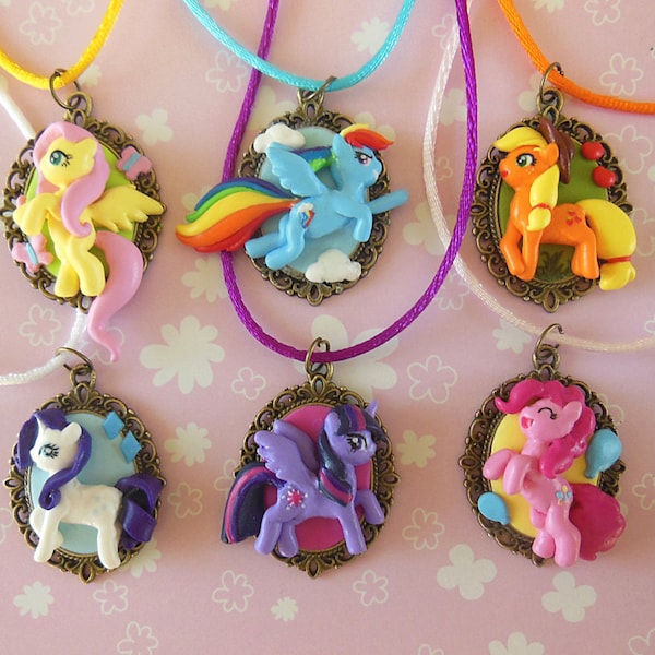 My Little Pony Necklace - Twilight Sparkle - Rarity - Rainbow Dash - Fluttershy - Applejack - Pinkie Pie - Polymer Clay Jewelry