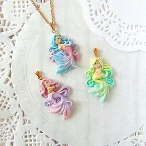Pastel Little Mermaid Necklace - Mermaid Jewelry - Kawaii Sweet Lolita Jewelry - Fantasy Jewelry
