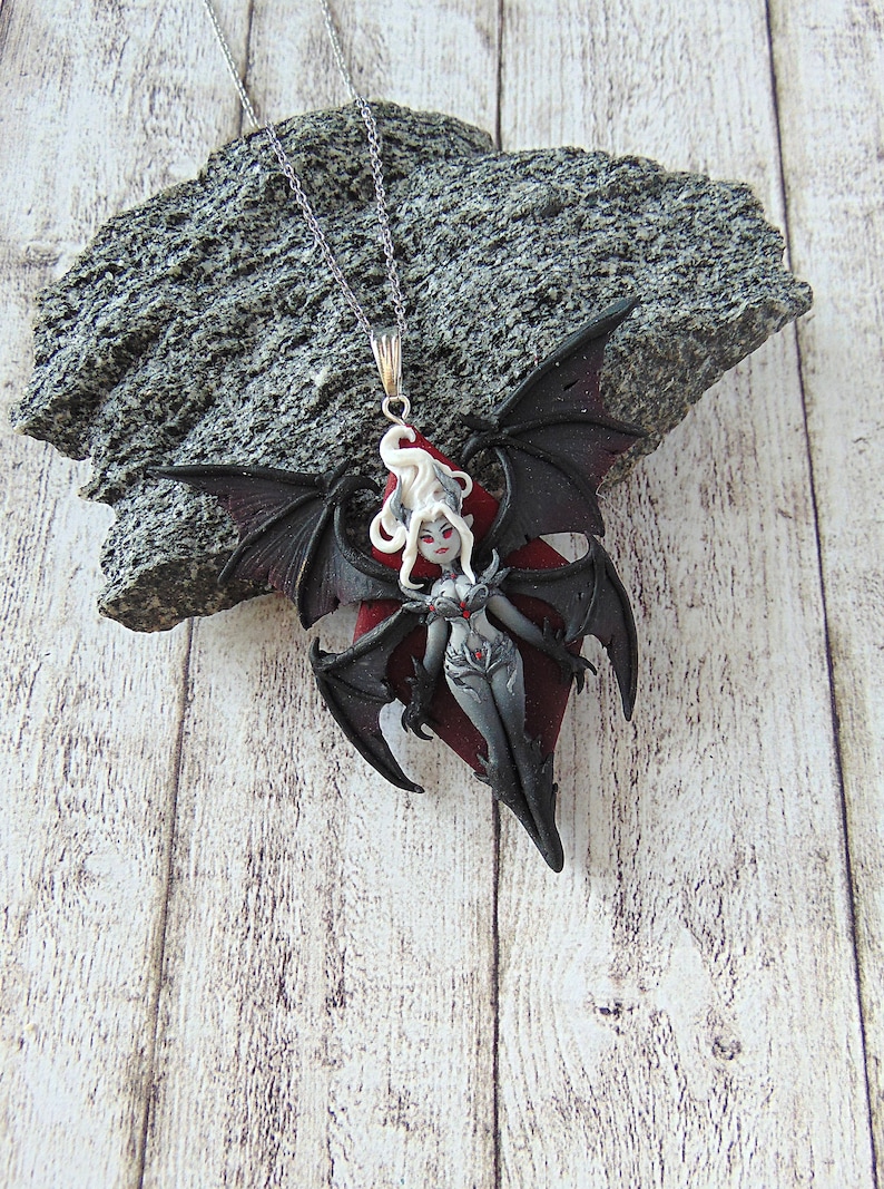Demon Lady Necklace Polymer Clay Fantasy Jewelry Handmade Etsy