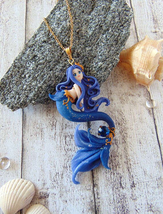 Delicate Polymer Clay Mermaid Necklace Mermaid Polymer Clay