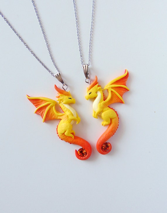 Yellow Dragon Friendship Necklace Set Handmade Fantasy Jewelry