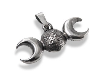 Handmade, Eco Silver, Triple moon Goddess made from Recycled Sterling Silver©