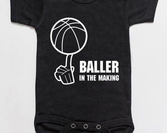 Baller in the making baby bodysuit romper black