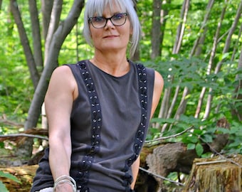 Lace Up Double Corset Front Tank Top - Gray