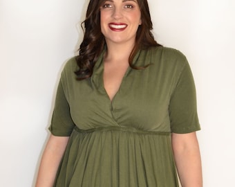 Grecian Goddess Pocket Dress - Army Green