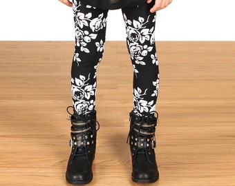 SALE !!!!!Kids/Girls Grunge 90's Black and White Floral Leggings