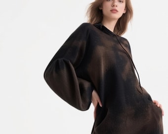 Black Bleached Bell Sleeve Hoodie