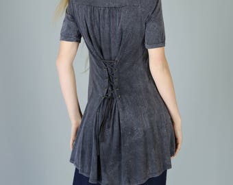 Corset Back Cotton Jersey Tunic, Vintage Charcoal