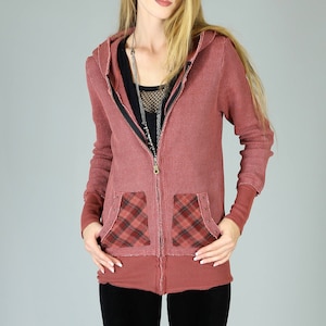 90's Seattle Grunge Thermal Tunic Hoodie, Vintage Burgundy Red