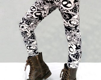 Leggings con estampado de calaveras para niñas y niños, talla 3/4, ideales para riot girls, punks y góticos