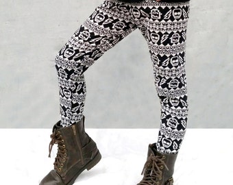 Girls/Kids Monster and Skull Printed Leggings for Riot Grrrls, Punk and Goth Kids