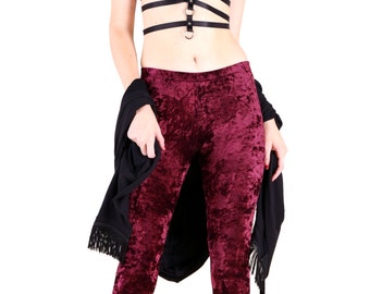 90's Ox Blood Grunge Crushed Velvet Leggings