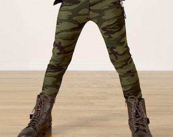 Girls/Kids Army Camo Printed Leggings for Riot Grrrls, Punk and Goth Kids