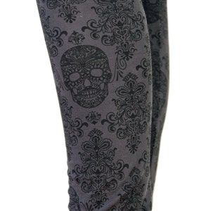 SALE Gray and Black Day of the Dead Skull Print Leggings image 1