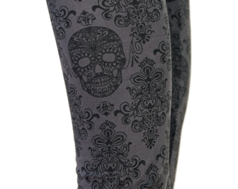 SALE! Gray and Black Day of the Dead Skull Print Leggings