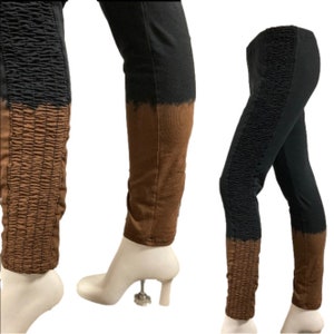 Black Dye Reversal Bleached Bottom Leggings ,With Smocked Side Panel
